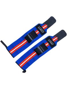 Blue with red and white wrist wrap